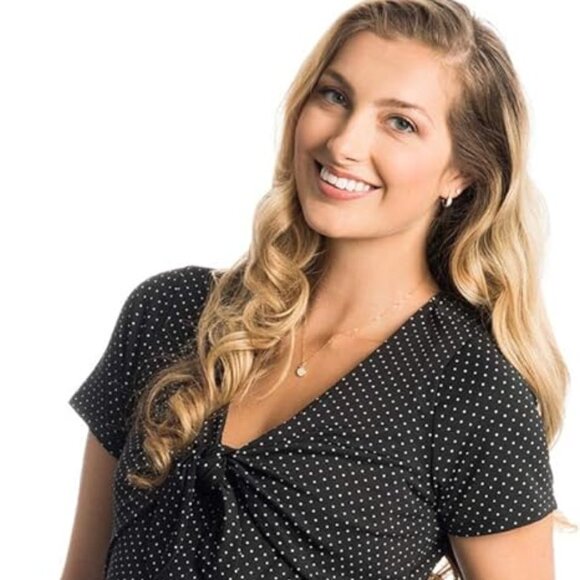 Everly Grey Maternity & Nursing Jasmin Black Dot Dress - Picture 1 of 4